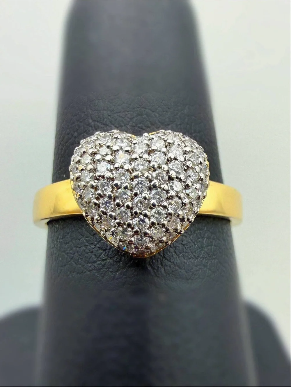 14k solid yellow gold 0.7CTW Natural Diamond Pave Puff Heart Love ring sz7
